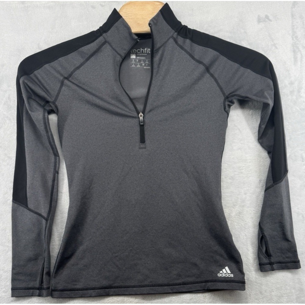Adidas Techfit ClimaWarm 1/4 Zip‎ Compression Top Gray Black Women's Size S